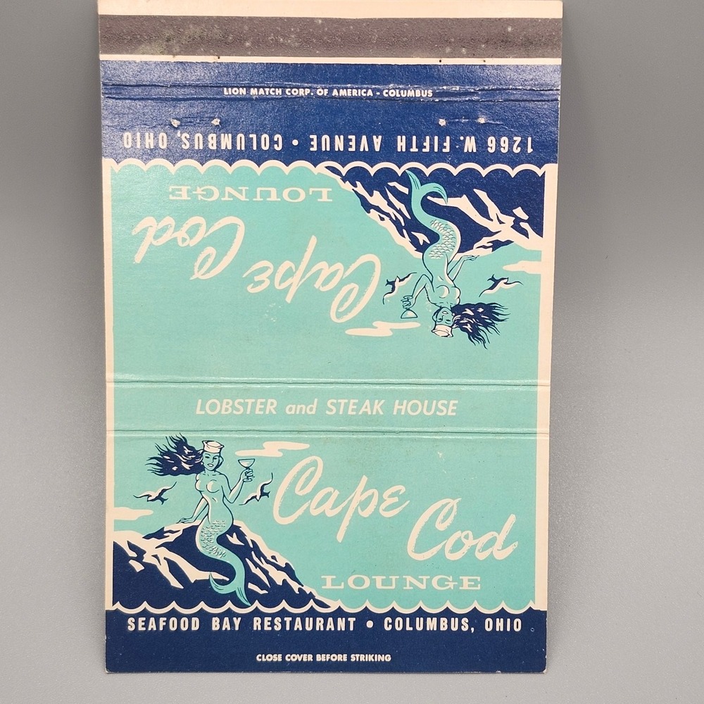 Vintage Cape Cod Lounge Matchbook Columbus Ohio Mermaid Seafood Restaurant Ad